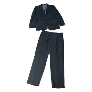 Kenneth Roberts Platinum Collection Black Pinstripe Suit,42R, 36 x 30, 100% Wool